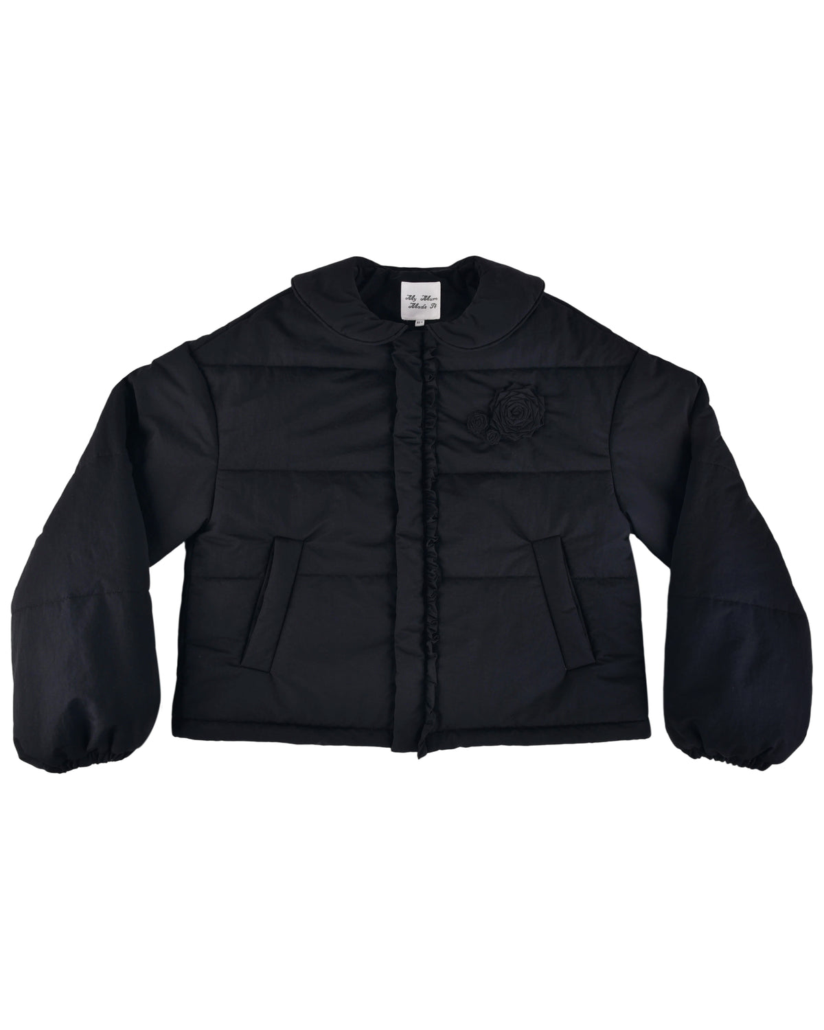 Rosette Puffer Jacket - Black