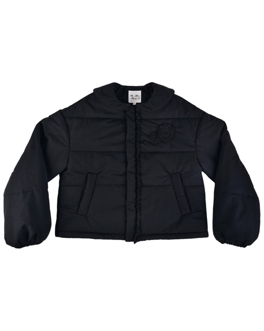 Rosette Puffer Jacket - Black