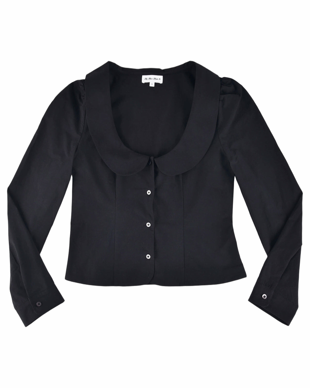 Curved Collar Button Shirt - Black