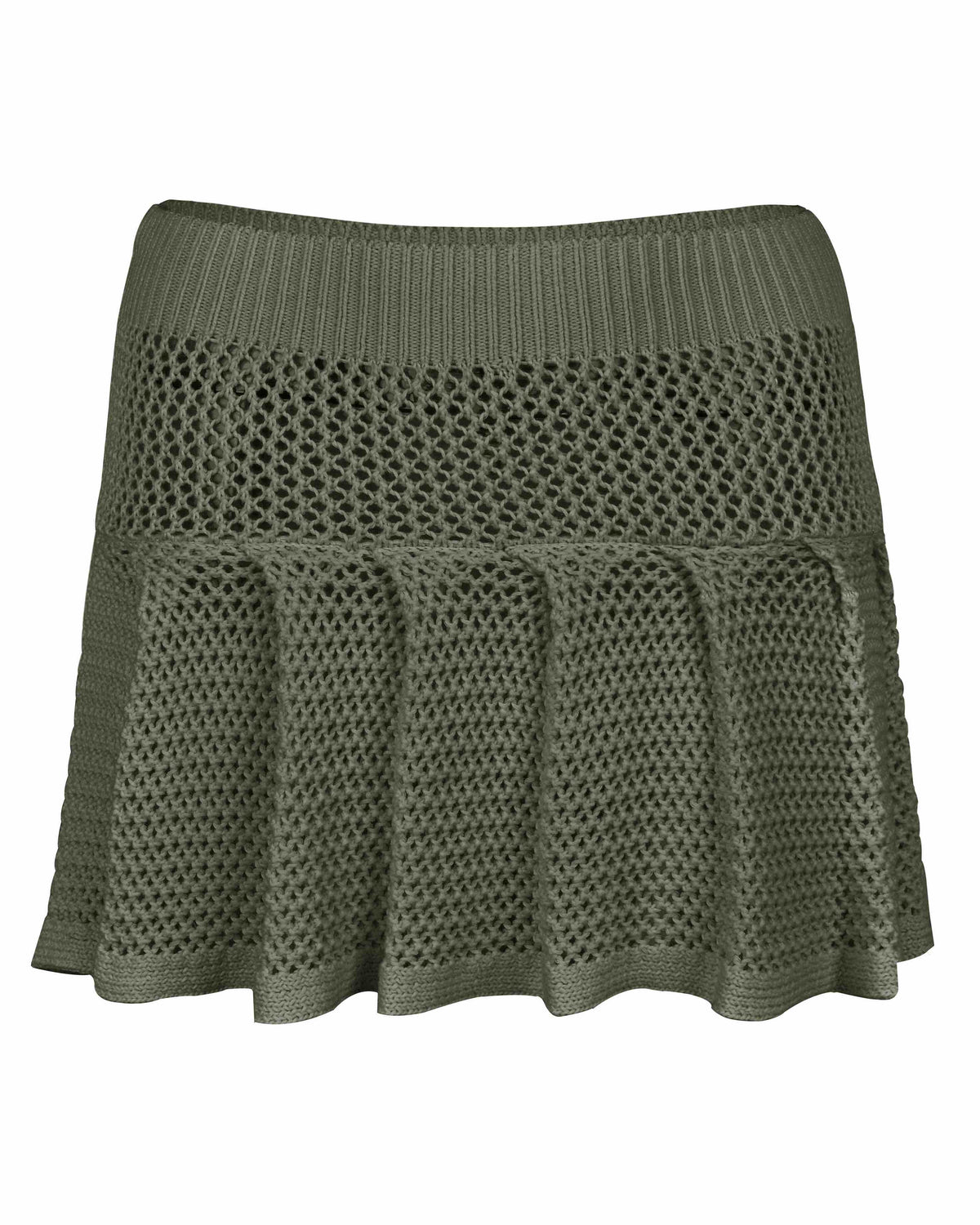 Crochet Pleat Mini Skirt - Moss