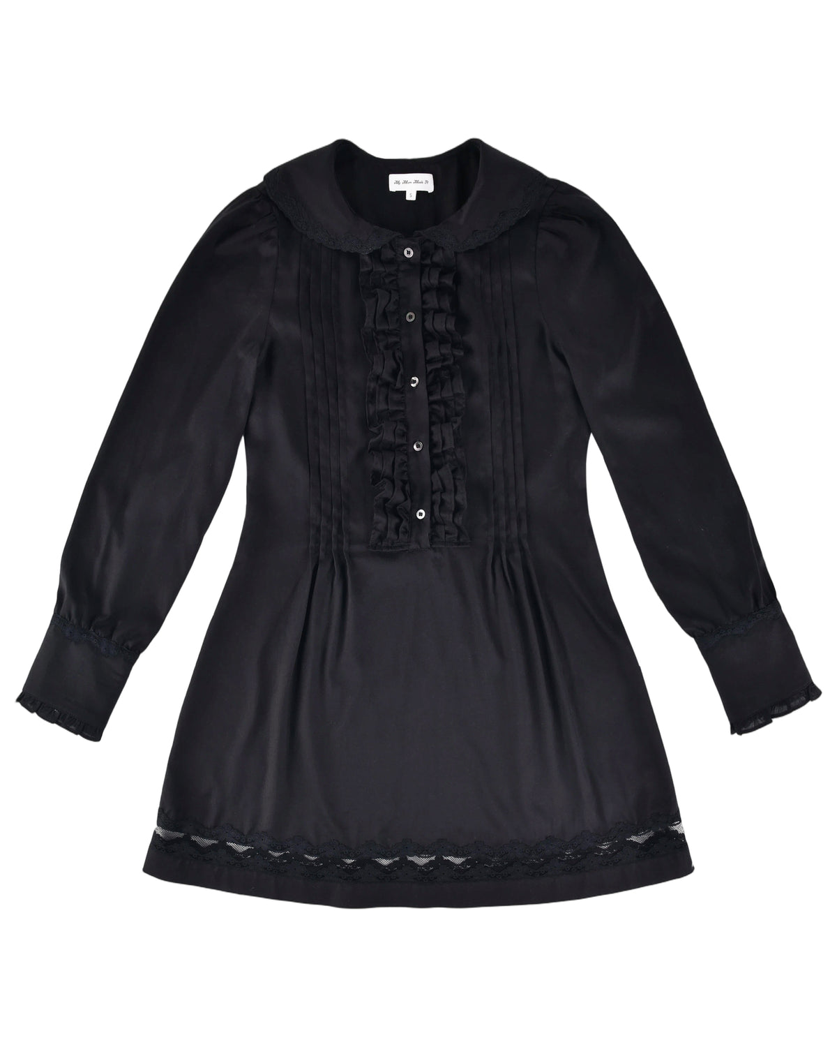 Ruffle Placket Mini Dress - Black