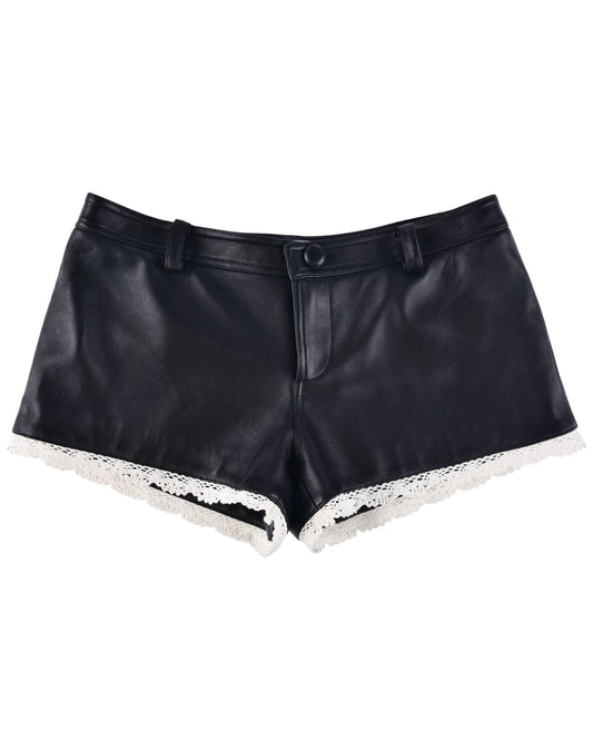 Leather Lace Mini Shorts - Black