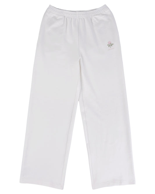 Rosette Embroidery Lounge Pant - White