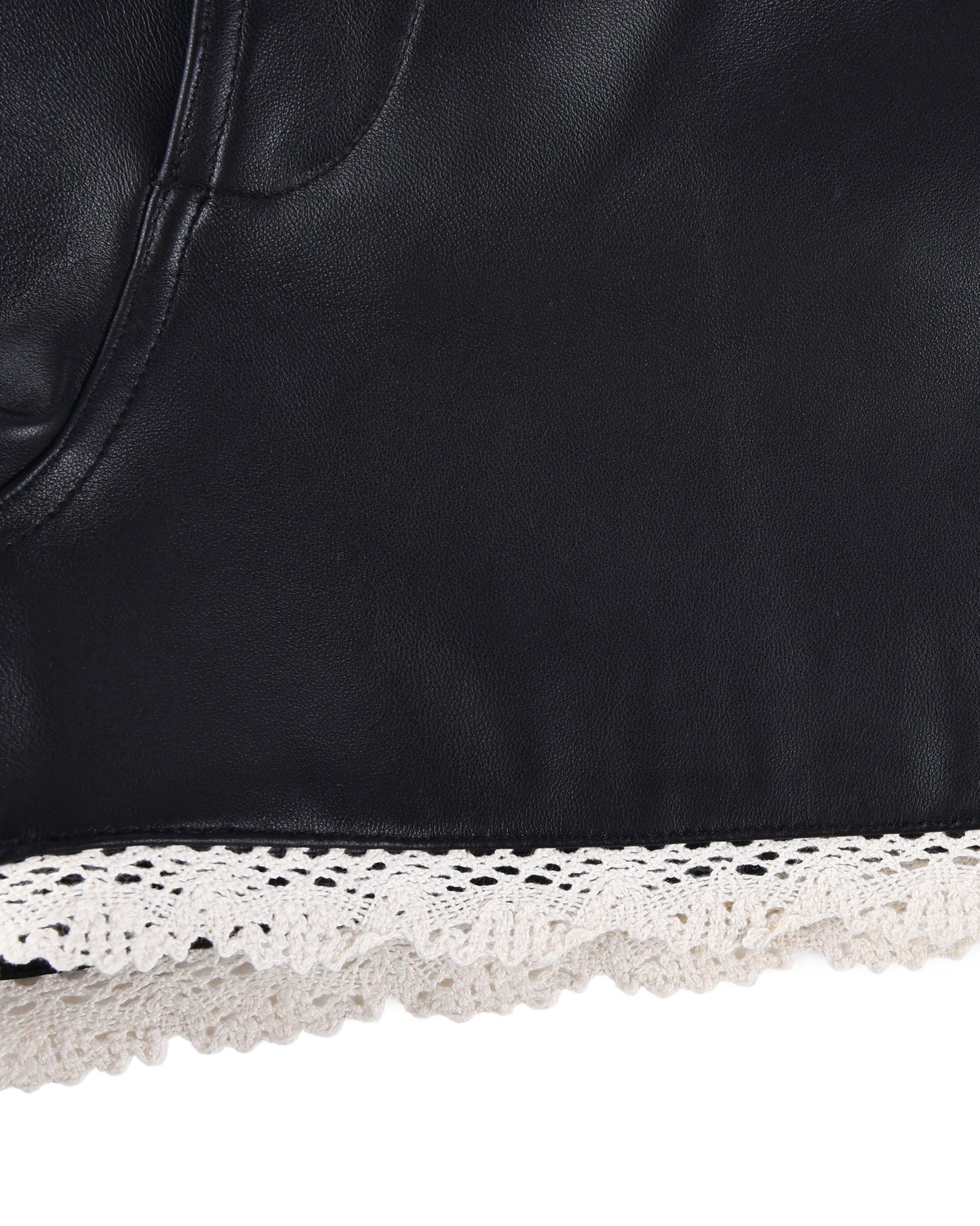 Leather Lace Mini Shorts - Black