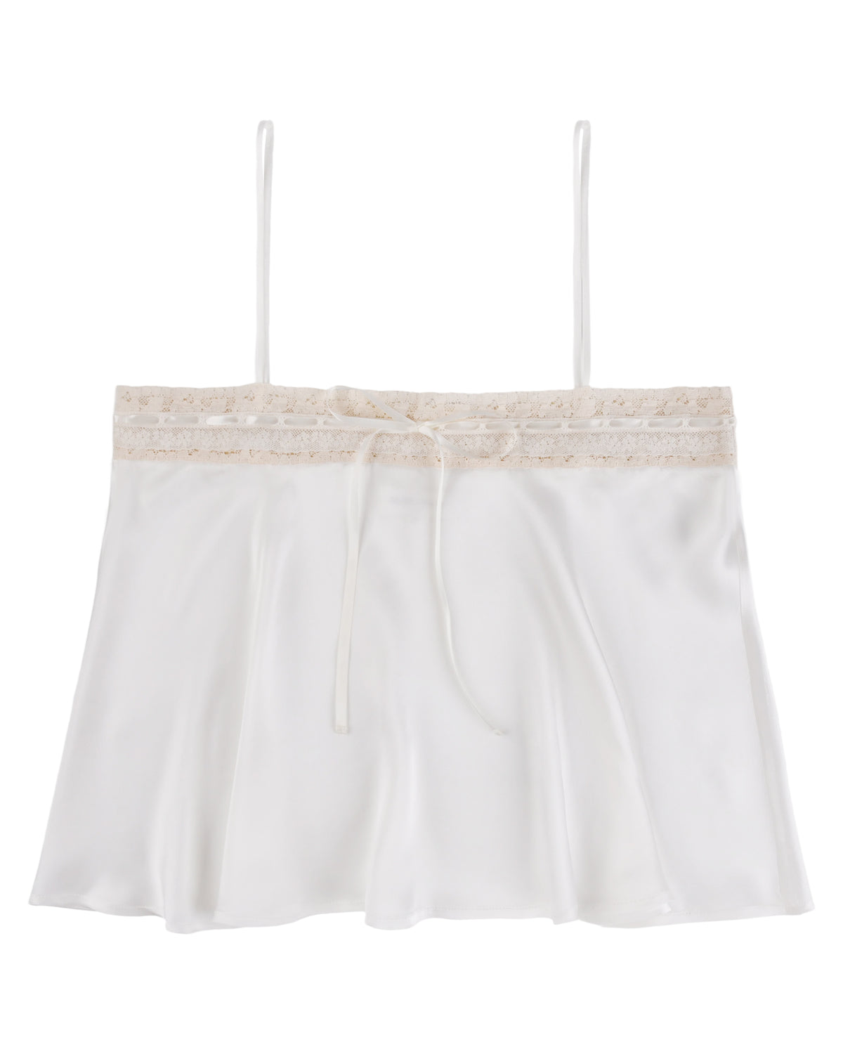 Lace Ribbon Cami - White Silk