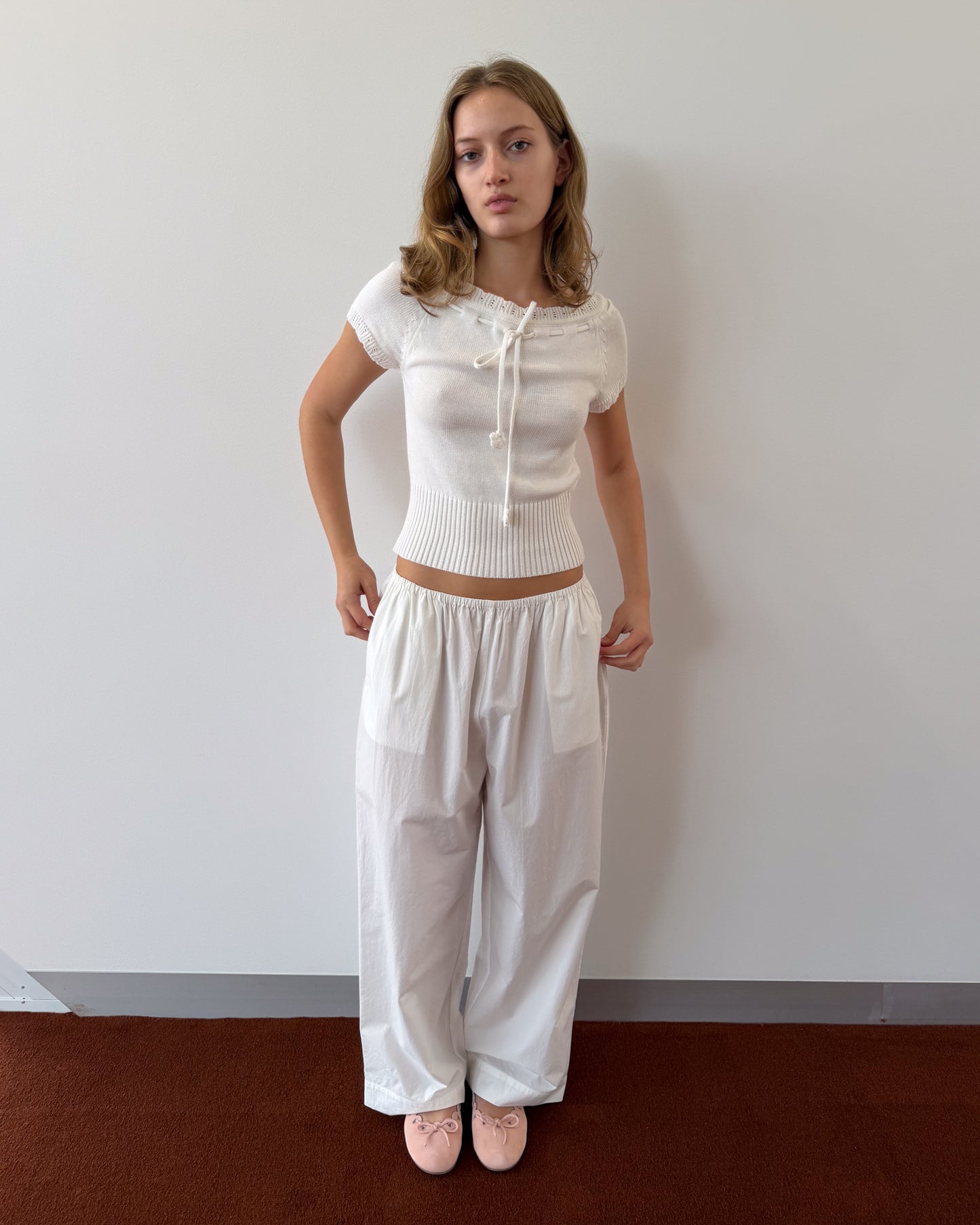 Detachable Ruffle Belt Pant - White