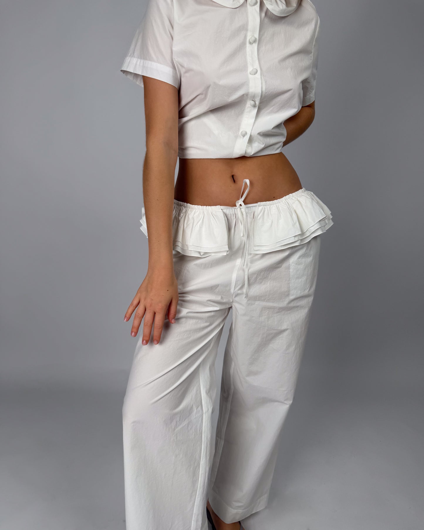 Detachable Ruffle Belt Pant - White