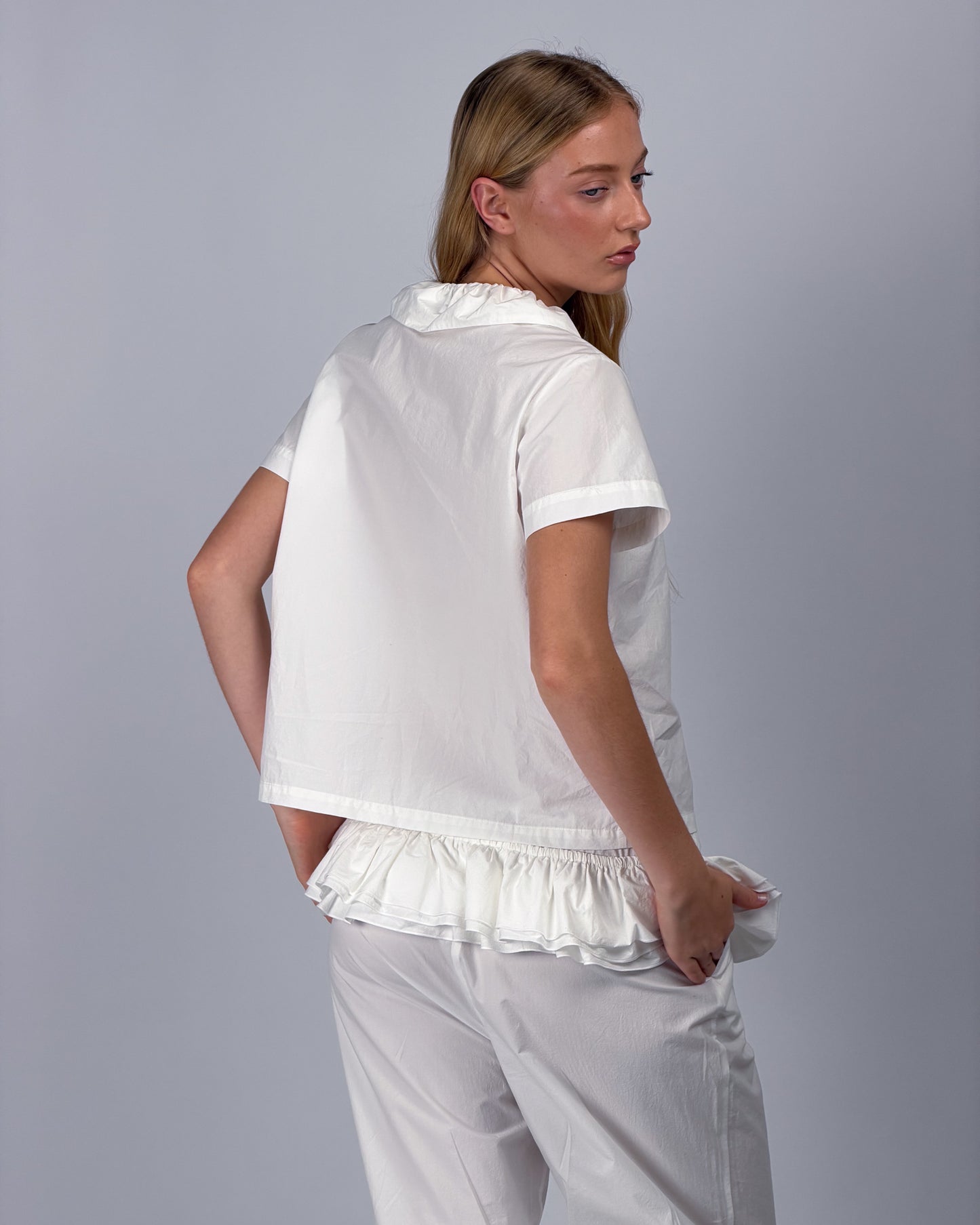 Detachable Ruffle Belt Pant - White