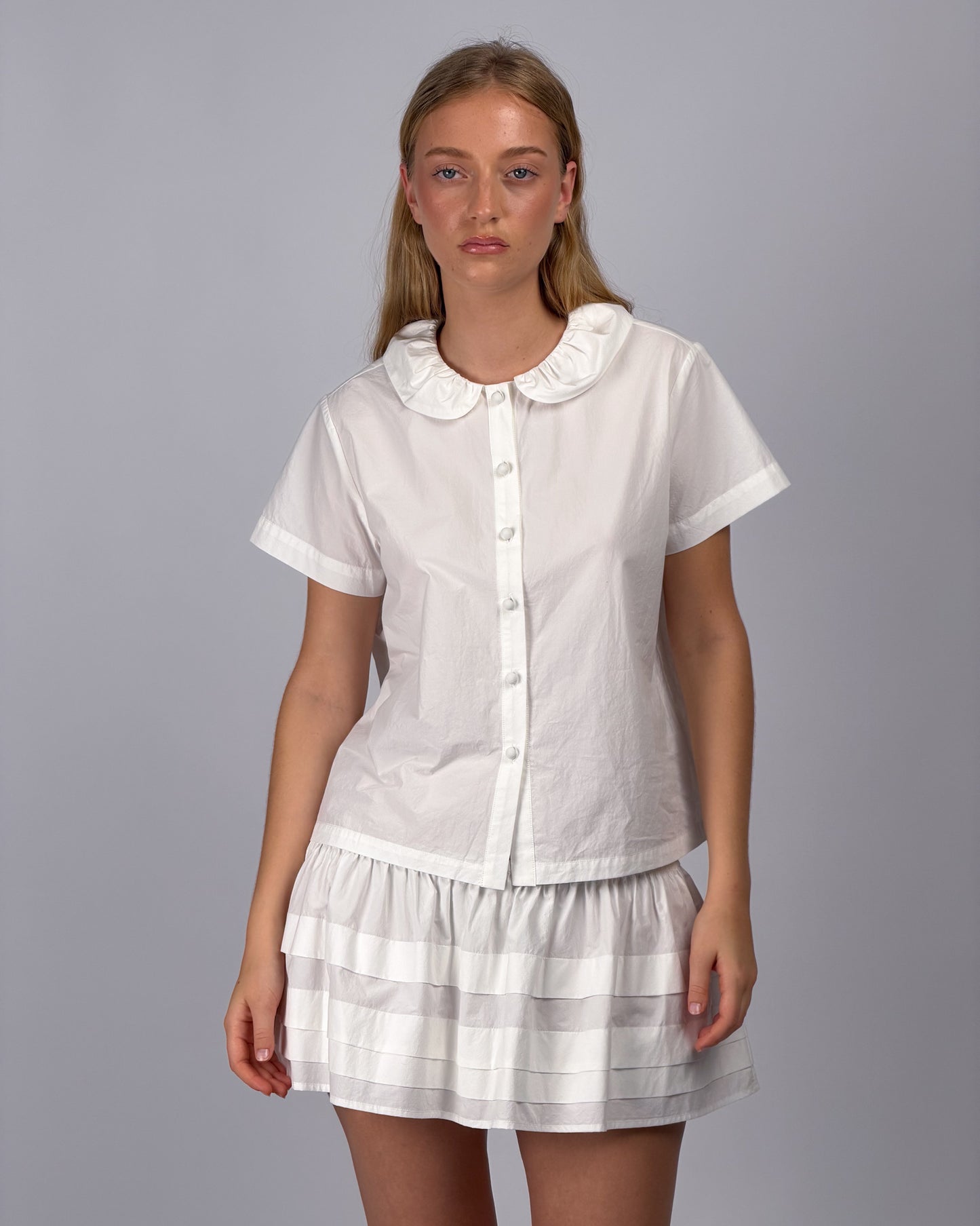 Tiered Pleat Mini Skirt - White
