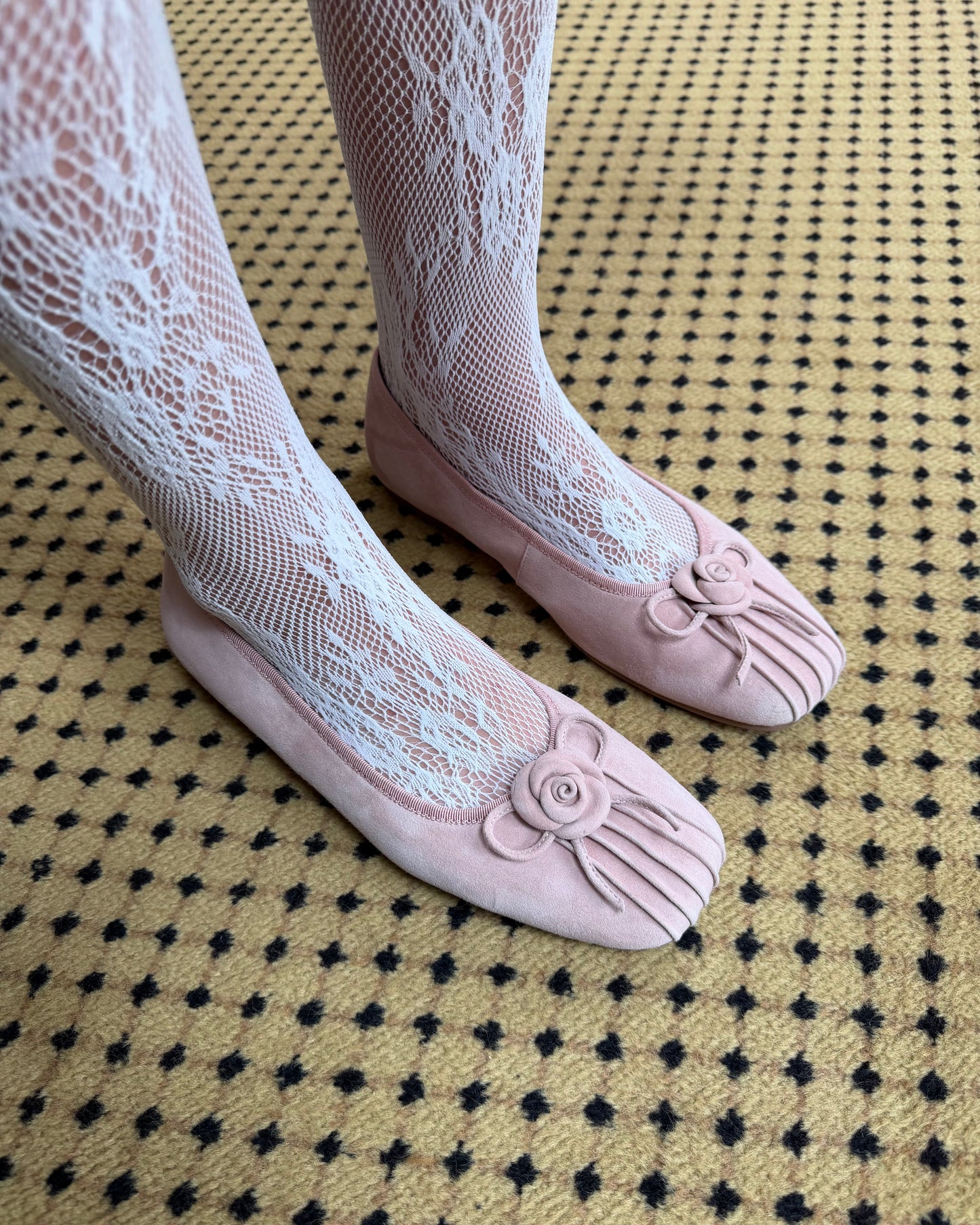 Rosette Ballet Flats - Pink Suede
