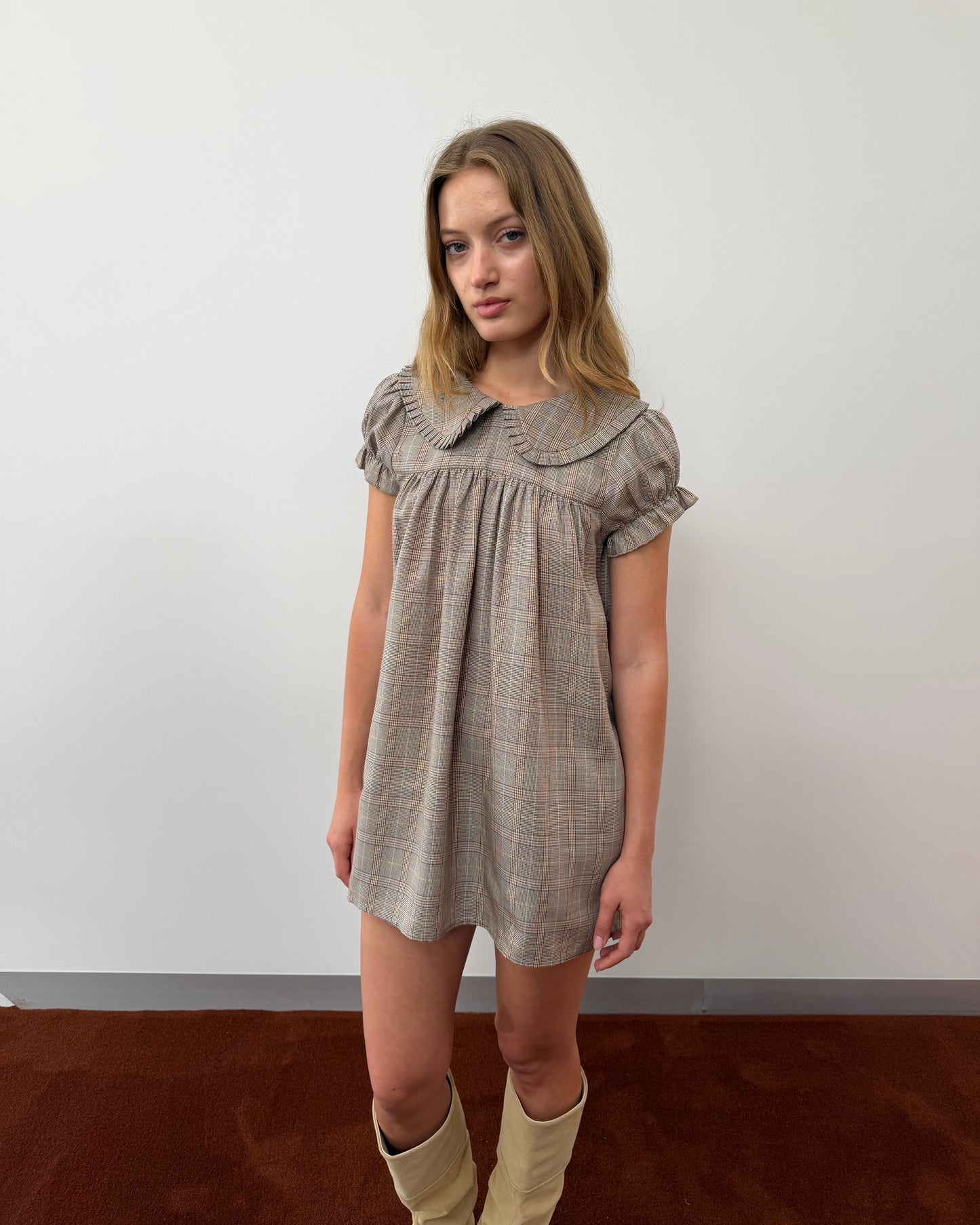 Babydoll Dress - Brown Plaid