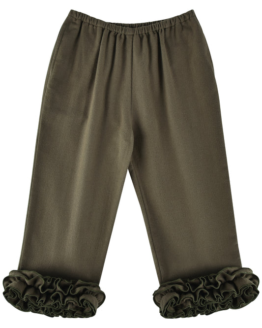 Mini Flannel Ruffle Pant - Eucalyptus
