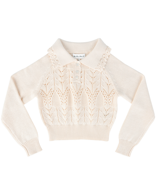 Mini Buttoned Lace Knit Pullover - Porcelain