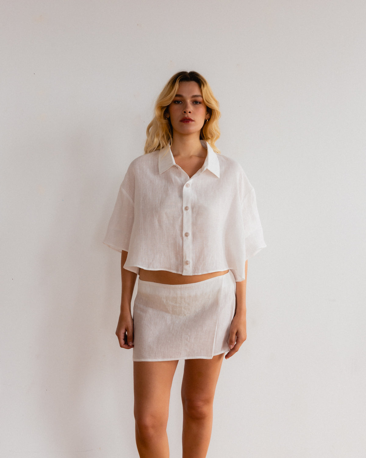 Linen Pleat Skirt - White