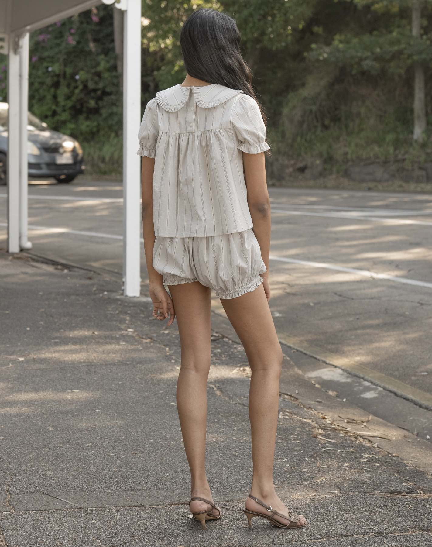 Bloomer Shorts - Blue Beige Stripe