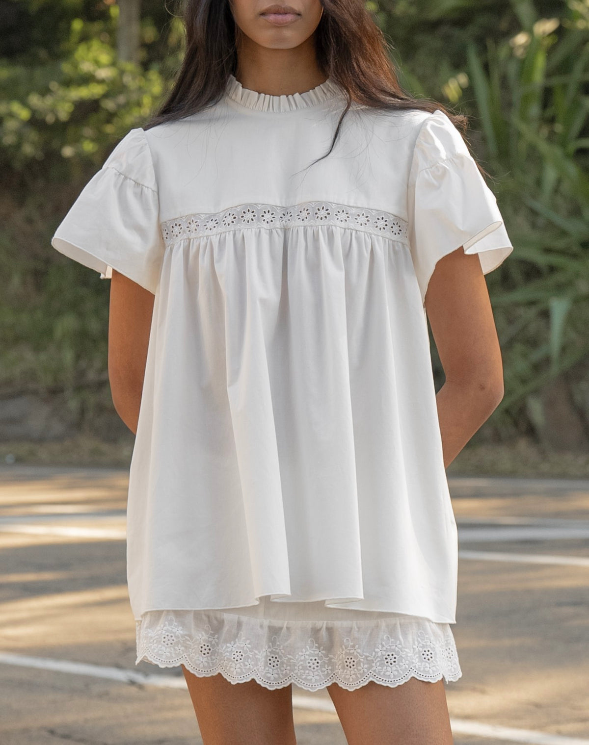 Cap Sleeve Babydoll Blouse - White