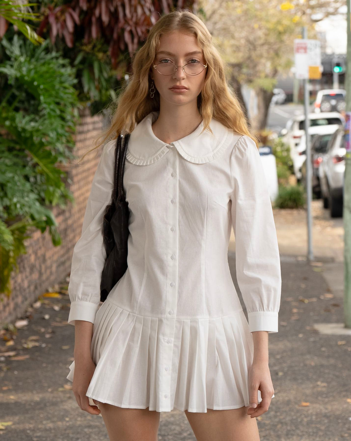 Pleat Shirt Dress - White