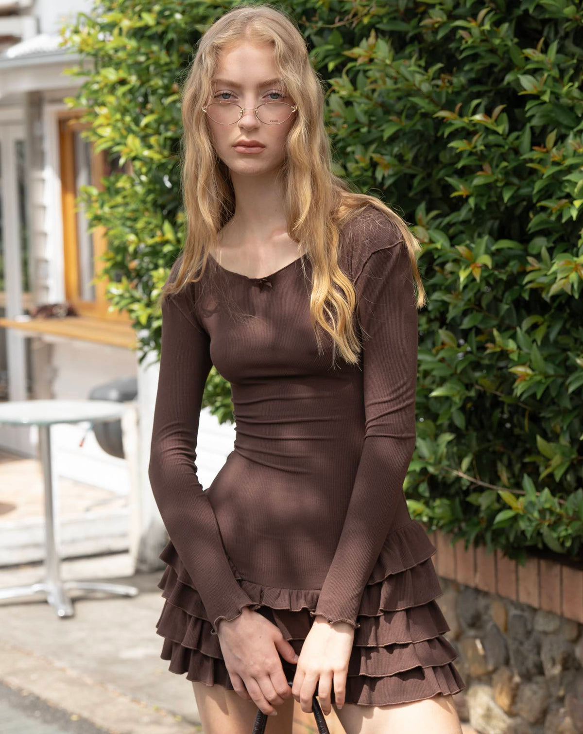 Frill Long Sleeve Dress - Dirt