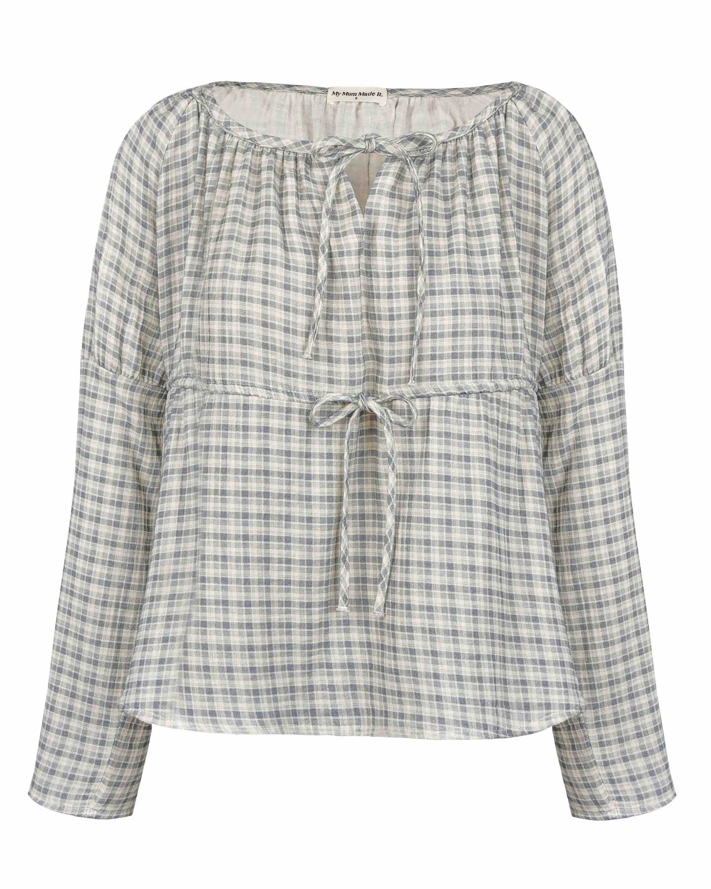 Gauze Long Sleeve Blouse - Faded Blue Check